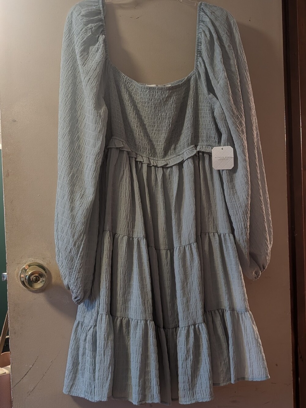 Altar'd State Seafoam Green Tiered Long-Sleeve Girls' Dress